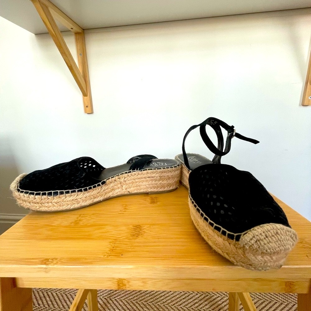 Franco Sarto Espadrilles Wedges, leather, black and beige US6